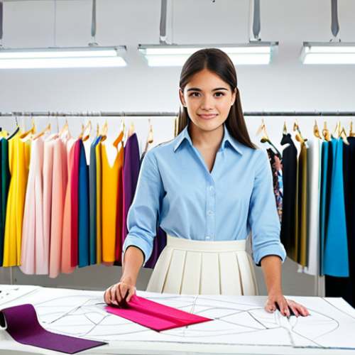 Home 7 Fashion Design Studio**
"A young fashion designer in a brightly lit studio, surrounded by fabric swatches, sketches, and a dress form, fully clothed in appropriate work attire, safe for work, perfect anatomy, correct proportions, natural pose, professional photography, high quality, family-friendly, showcasing garment construction, sewing machines visible, bolts of colorful fabric displayed. The designer is diligently working on a new design."
**