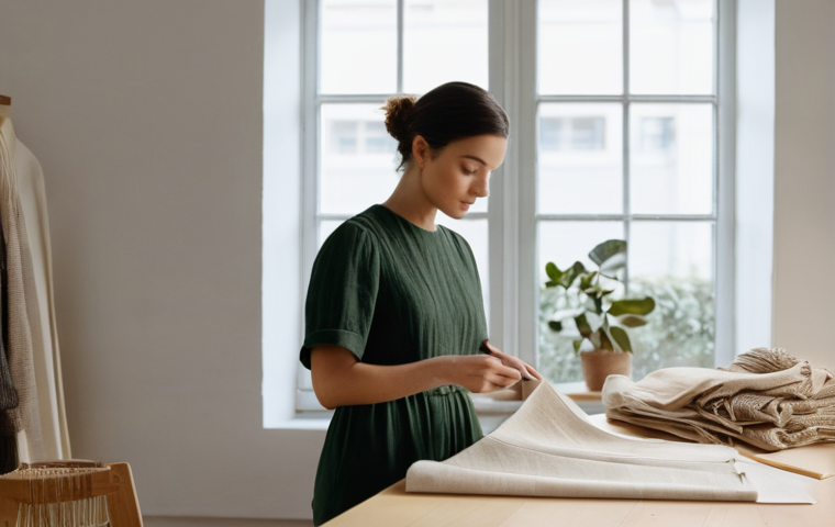 패션디자인 자격증 추천 목록 - **Prompt:** A serene and brightly lit sustainable fashion design studio. A female designer, in her l...