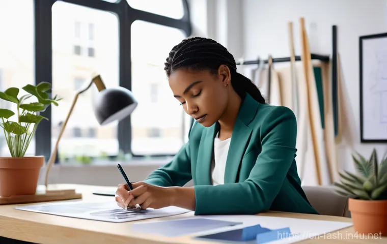 패션디자인 자격증 관련 온라인 강의 추천 - **Prompt:** A young, diverse female fashion designer, wearing stylish yet practical workwear (e.g., ...