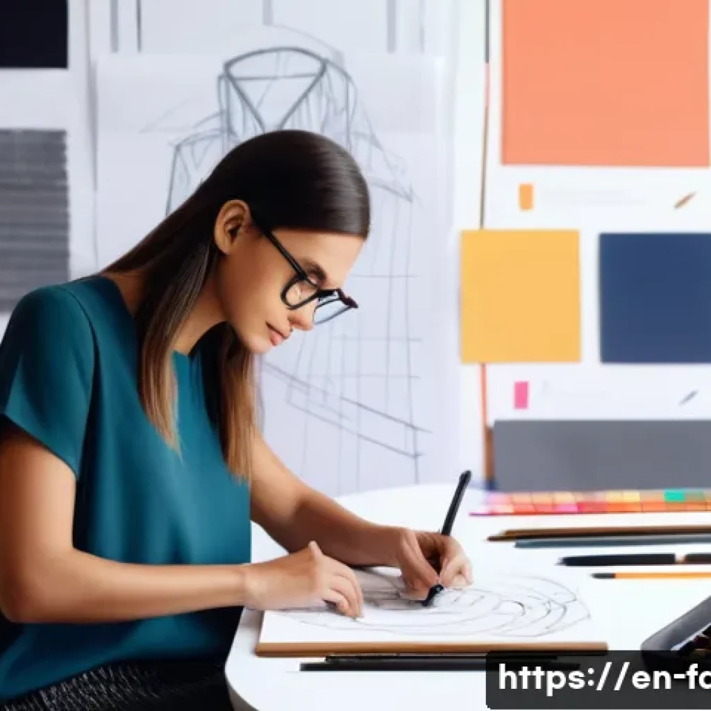 패션디자인 실무에 필요한 역량 - A dynamic fashion design studio scene featuring a young designer sketching fluid garment concepts on...