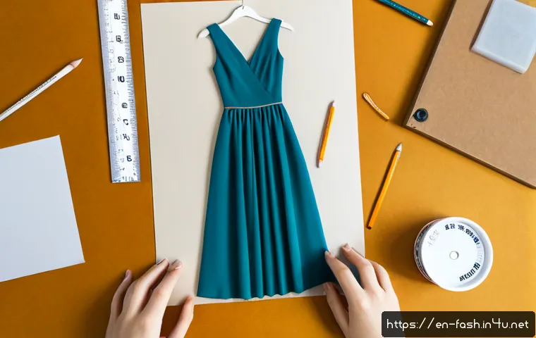 패션디자인 실기 연습 꿀팁 - Photorealistic overhead view of a fashion design student practicing garment illustration at a clean ...